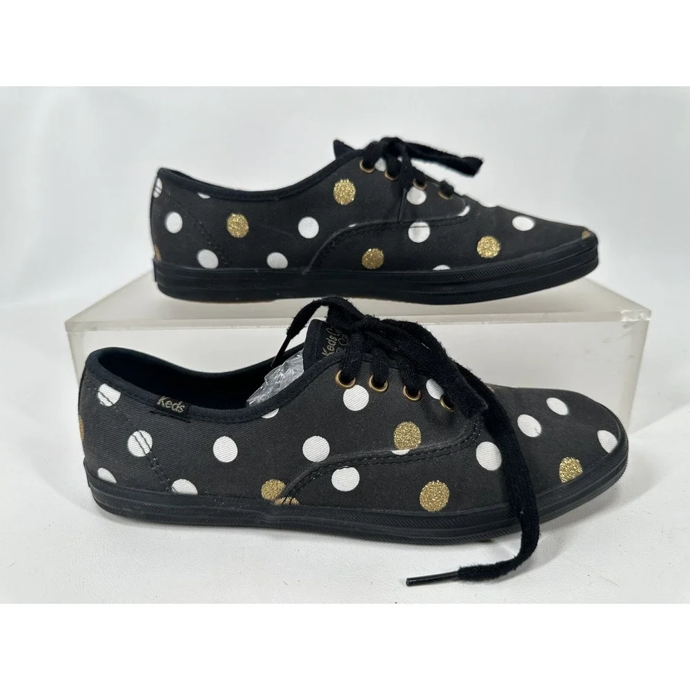 Taylor Swift Keds Black Gold Polka dots Women's Size 7.5 Shoes‎